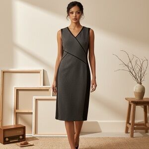 T TAHARI Black and Grey color block V-neck sleeveless dress Sz 10